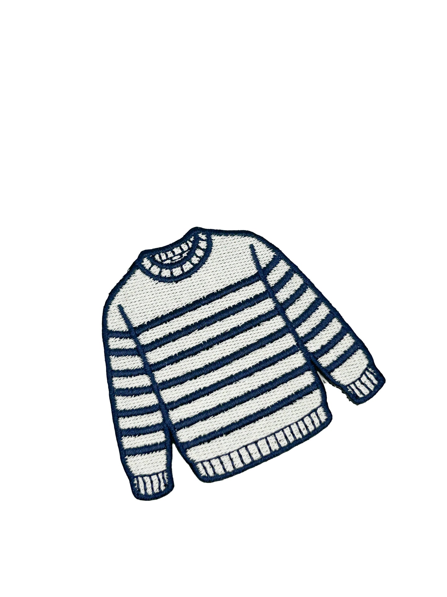 Breton Sweater Embroidered Patch Navy Cream Stripe Preppy