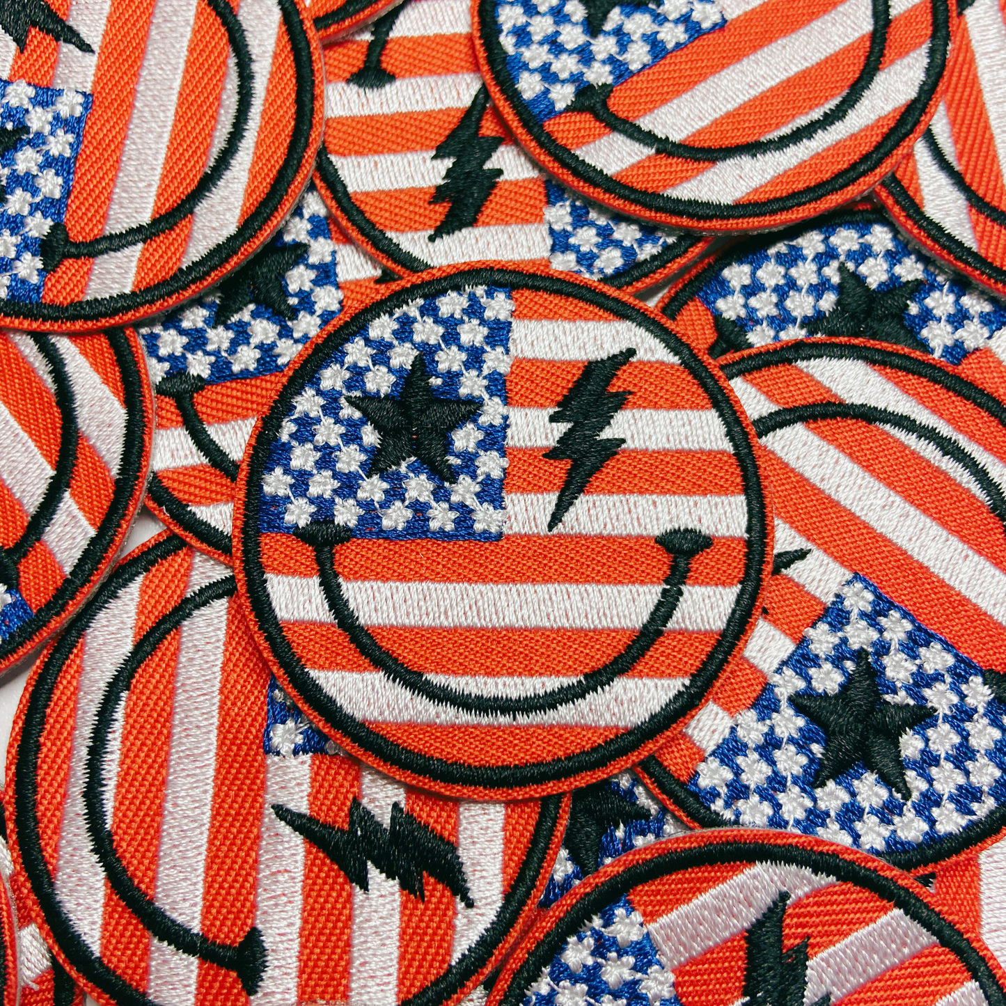 Flag Smiley Face USA Embroidered Patch
