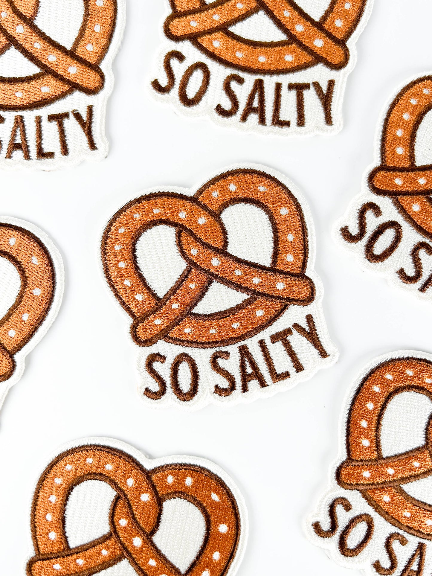 So Salty Embroidered Patch Funny Pretzel Iron On Totes Snack