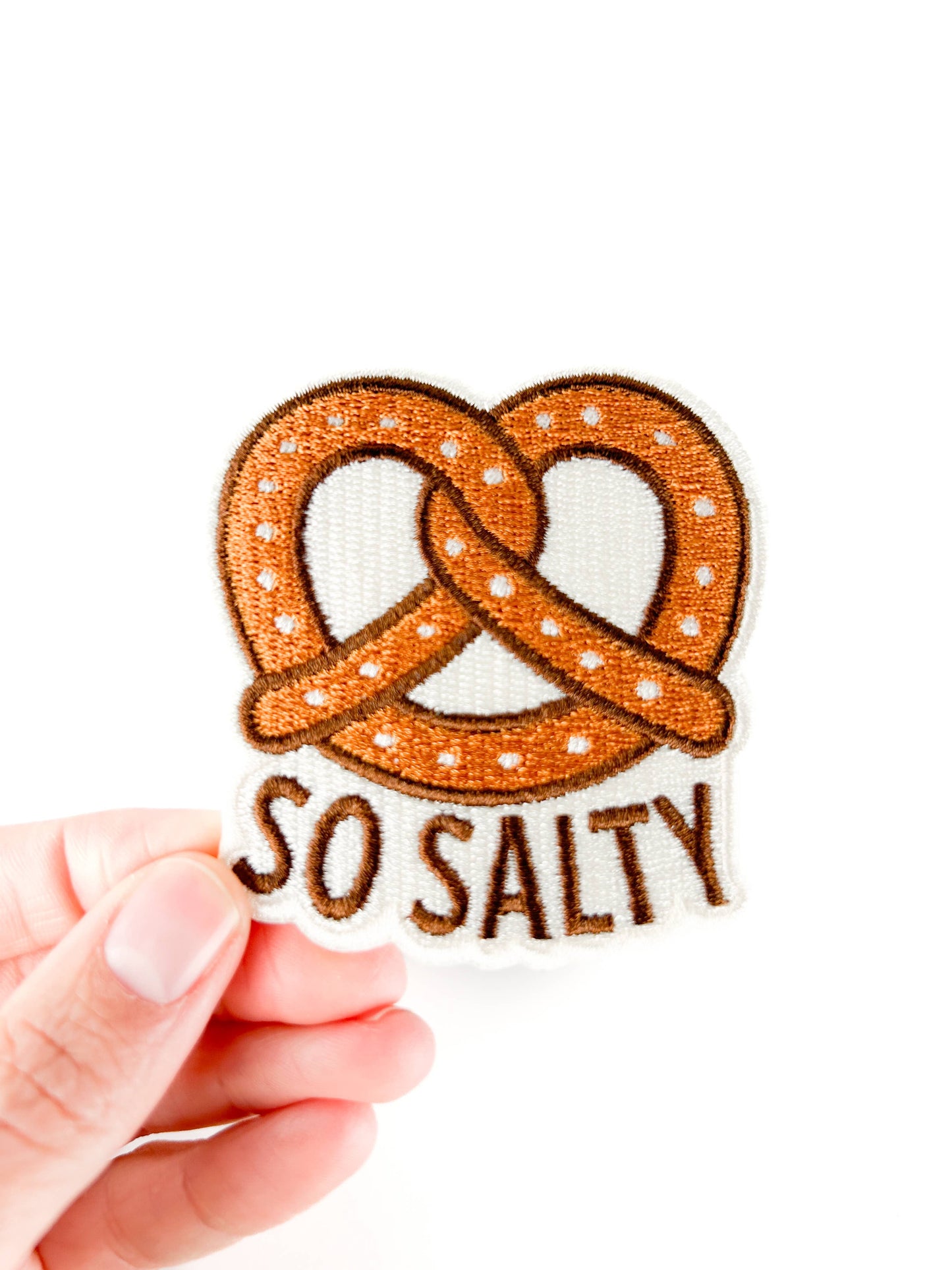 So Salty Embroidered Patch Funny Pretzel Iron On Totes Snack