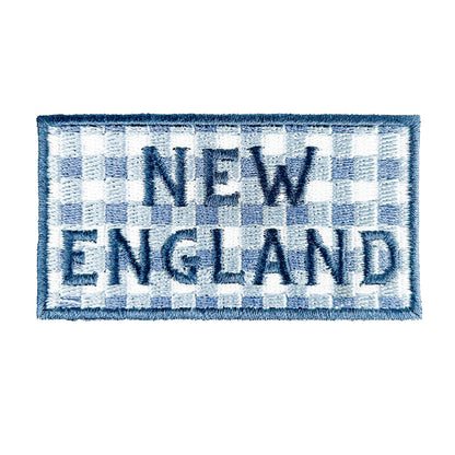 Patch with 'NEW ENGLAND' text on a blue and white checkered background