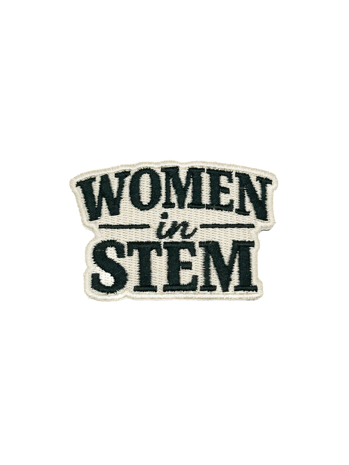 Patch with 'Women in STEM' text on a white background