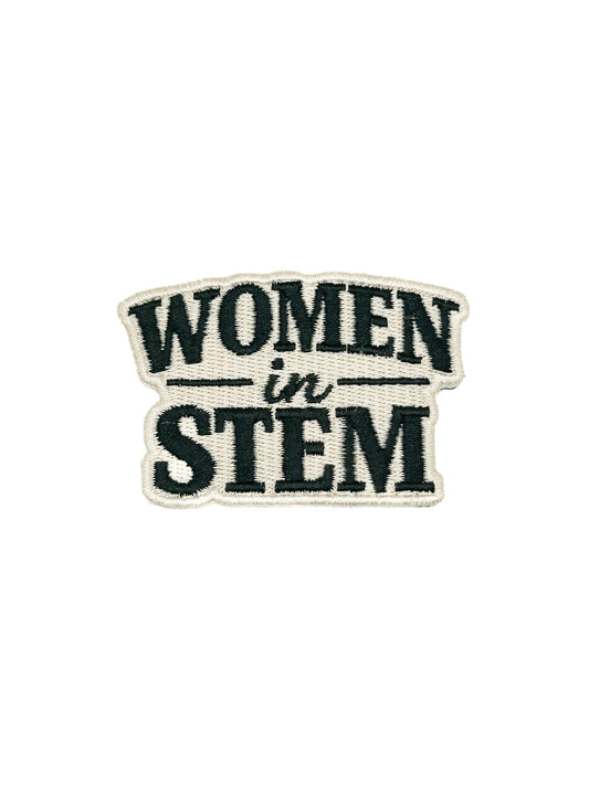 Patch with 'Women in STEM' text on a white background