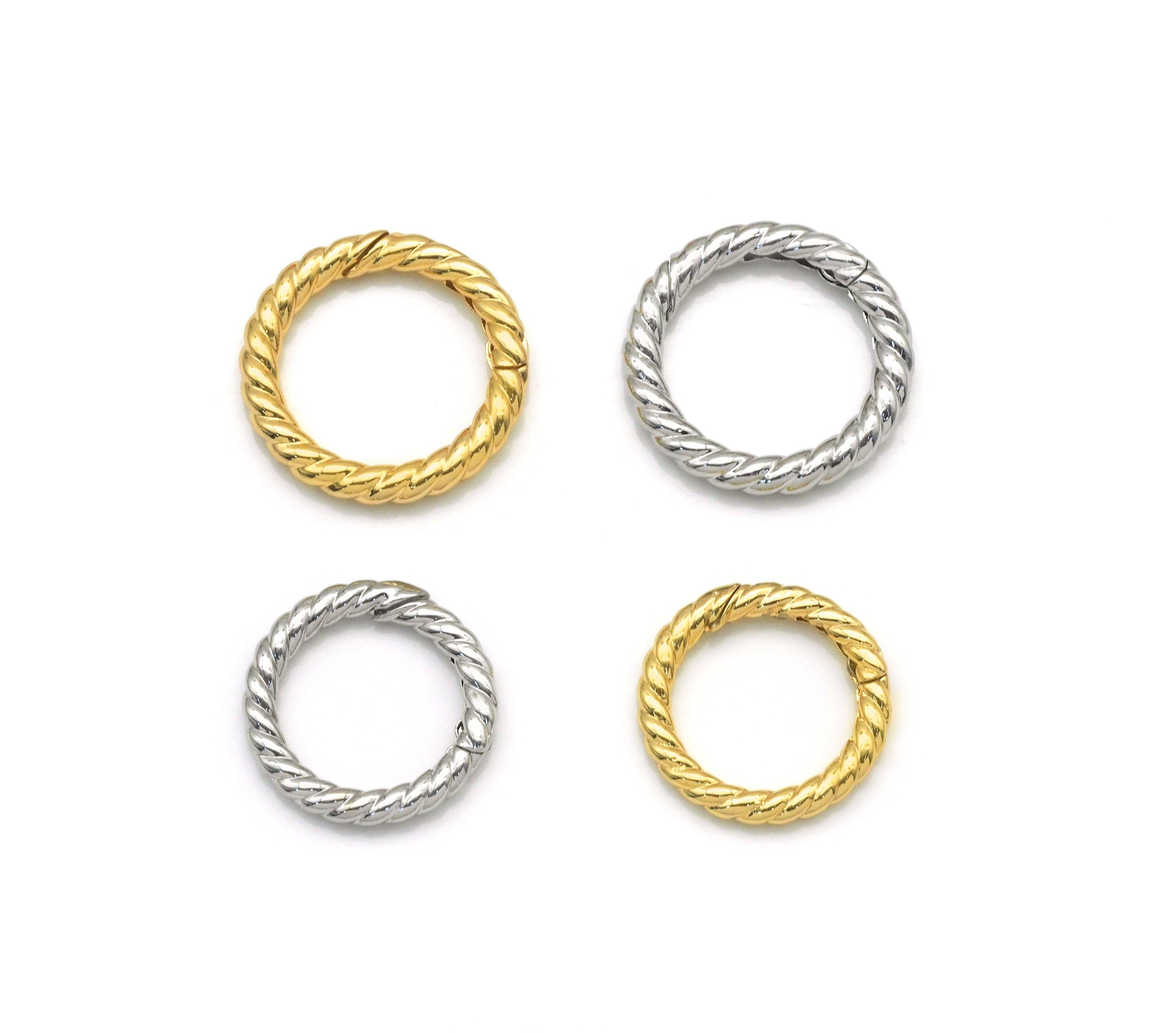 Round Gold Silver Texture Ring Snap Clasp , Sku#H342
